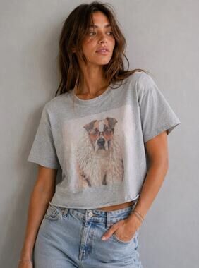 NWT Aerie Offline Cropped Graphic Dog Tee Gray Size XS